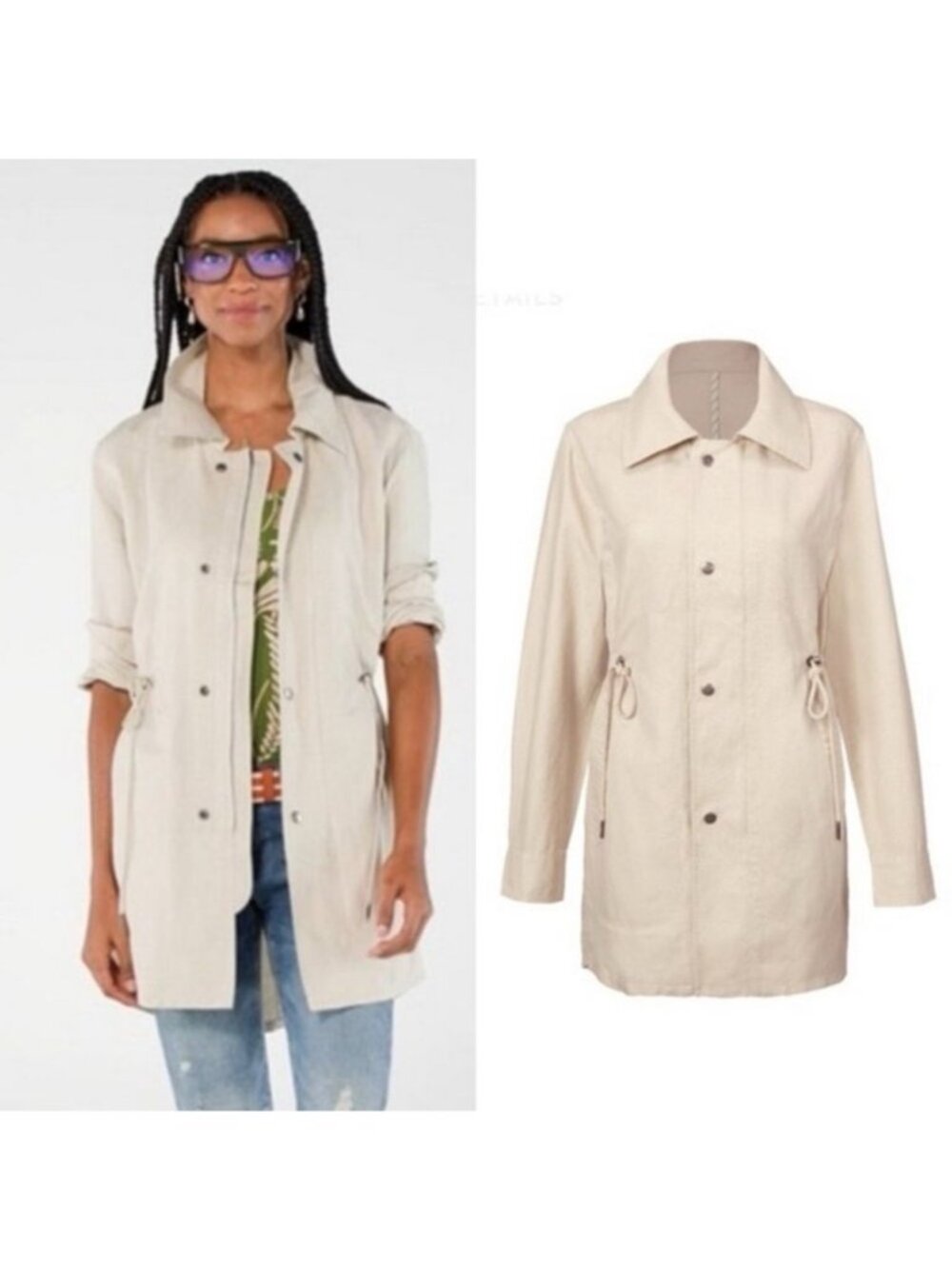 CABI Excursion Anorak Jacket Linen Blend Full Zip in Biscotti Sz M #6250 EUC
